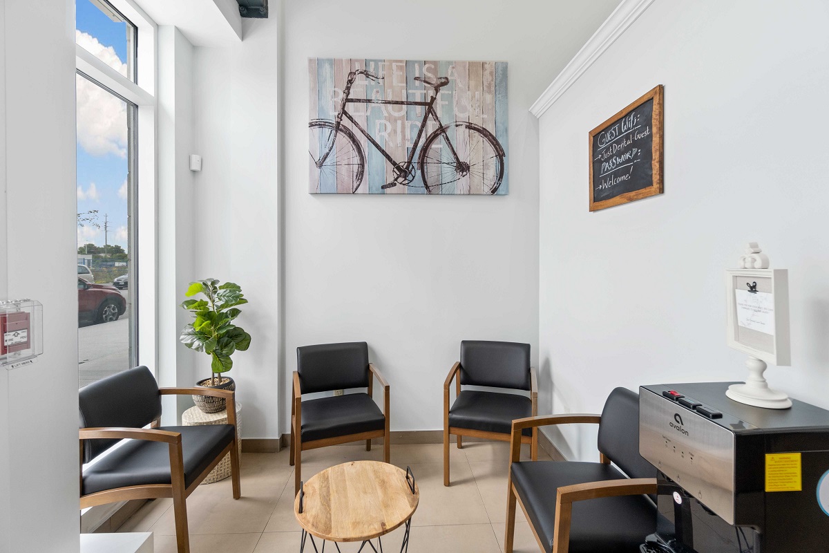 Waiting area with chairs at Just Dental Care